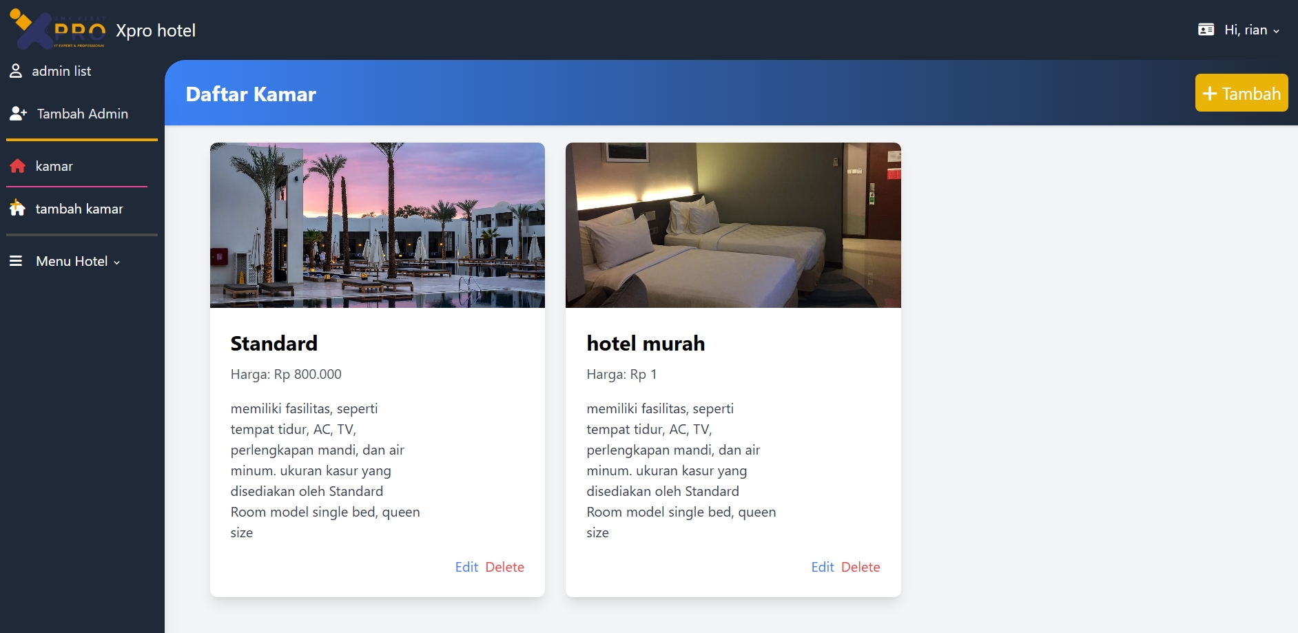XPROHOTEL project screenshot